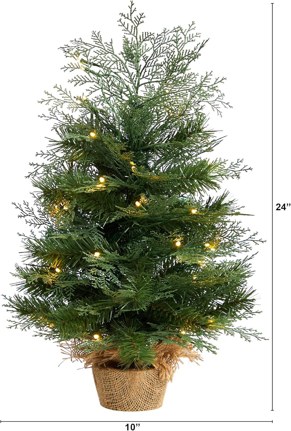 Nearly Natural 2ft. Artificial Christmas Tree in Burlap Base with 35 Warm White LED Lights